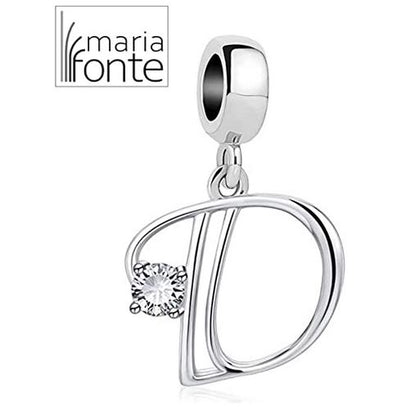 Maria Fonte Bead Charm a Forma di Lettera Iniziale del Nome in Argento con Zirconia Compatibile con Collane e Bracciali Pandora