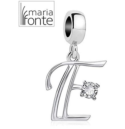 Maria Fonte Bead Charm a Forma di Lettera Iniziale del Nome in Argento con Zirconia Compatibile con Collane e Bracciali Pandora