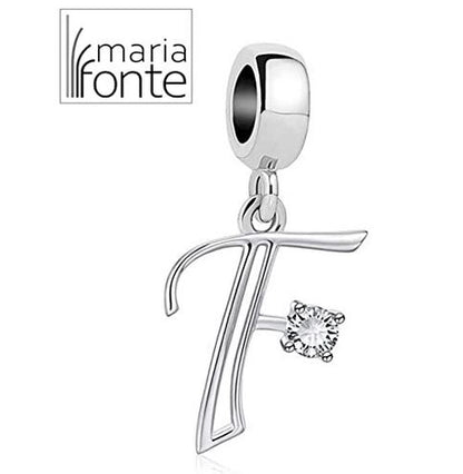 Maria Fonte Bead Charm a Forma di Lettera Iniziale del Nome in Argento con Zirconia Compatibile con Collane e Bracciali Pandora