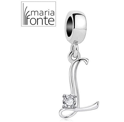 Maria Fonte Bead Charm a Forma di Lettera Iniziale del Nome in Argento con Zirconia Compatibile con Collane e Bracciali Pandora