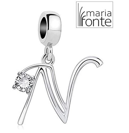 Maria Fonte Bead Charm a Forma di Lettera Iniziale del Nome in Argento con Zirconia Compatibile con Collane e Bracciali Pandora