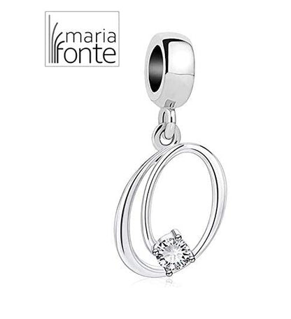 Maria Fonte Bead Charm a Forma di Lettera Iniziale del Nome in Argento con Zirconia Compatibile con Collane e Bracciali Pandora