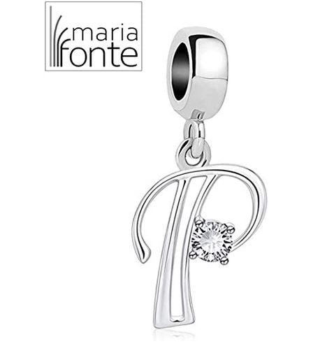 Maria Fonte Bead Charm a Forma di Lettera Iniziale del Nome in Argento con Zirconia Compatibile con Collane e Bracciali Pandora