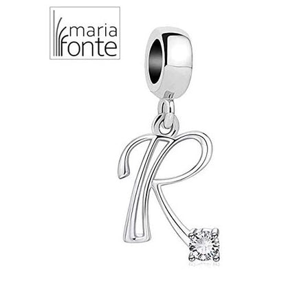 Maria Fonte Bead Charm a Forma di Lettera Iniziale del Nome in Argento con Zirconia Compatibile con Collane e Bracciali Pandora