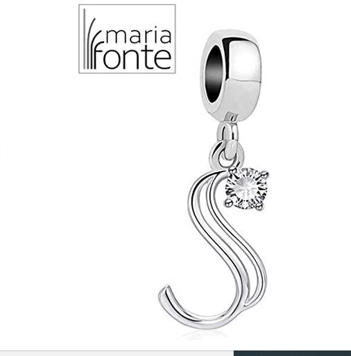 Maria Fonte Bead Charm a Forma di Lettera Iniziale del Nome in Argento con Zirconia Compatibile con Collane e Bracciali Pandora