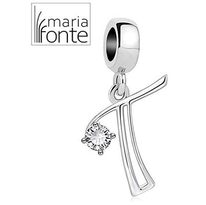 Maria Fonte Bead Charm a Forma di Lettera Iniziale del Nome in Argento con Zirconia Compatibile con Collane e Bracciali Pandora