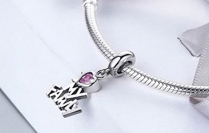 Maria Fonte-Bead Charm Ciondolo Amore della Famiglia (I Love Family) in Argento 925 con Zirconia Compatibile con Collane e Bracciali Pandora