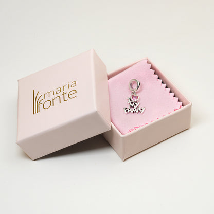 Maria Fonte-Bead Charm Ciondolo Amore della Famiglia (I Love Family) in Argento 925 con Zirconia Compatibile con Collane e Bracciali Pandora