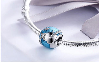 Maria Fonte-Bead Charm Ciondolo alla Scoperta del Mondo in Argento 925 con Zirconia Compatibile con Collane e Bracciali Pandora