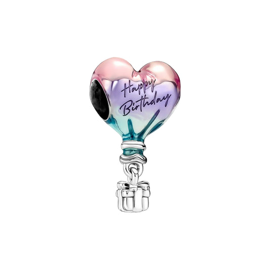 MariaFonte Charm Mongolfiera Happy Birthday Compleanno in Argento 925 Zirconia Cubica Compatibile con Collane e Bracciali Pandora