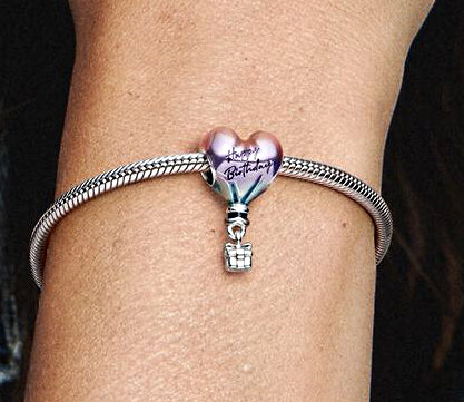 MariaFonte Charm Mongolfiera Happy Birthday Compleanno in Argento 925 Zirconia Cubica Compatibile con Collane e Bracciali Pandora