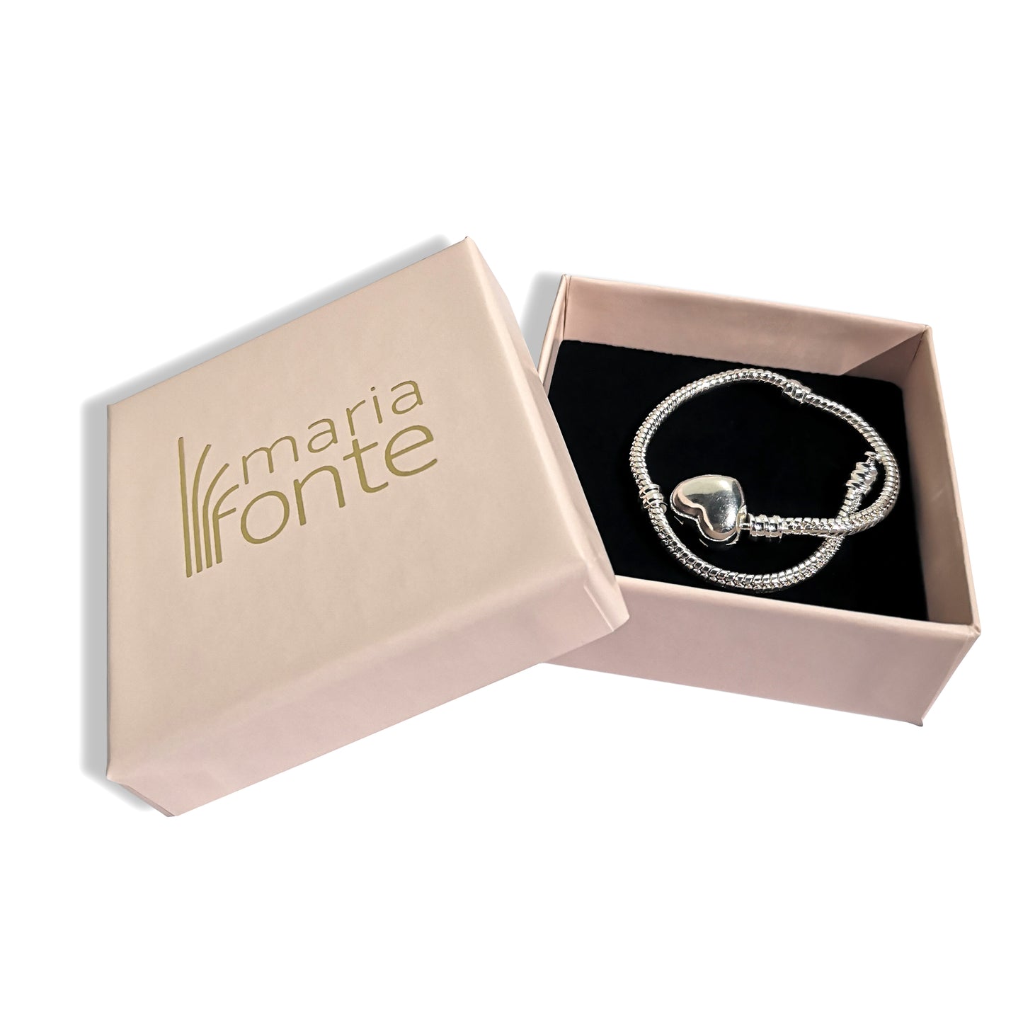MariaFonte Bracciale Flessibile con Clip a Cuore in Argento 925 Compatibile con Charm Pandora