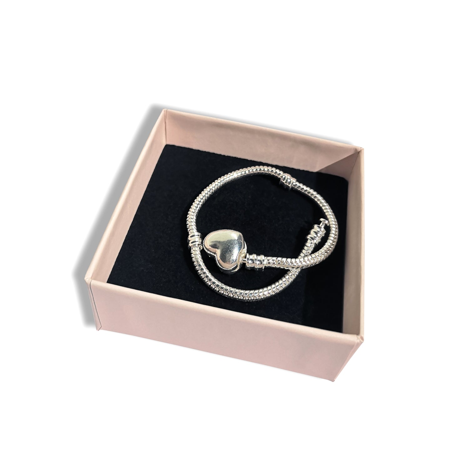 MariaFonte Bracciale Flessibile con Clip a Cuore in Argento 925 Compatibile con Charm Pandora