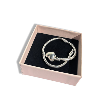MariaFonte Bracciale Flessibile con Clip a Cuore in Argento 925 Compatibile con Charm Pandora