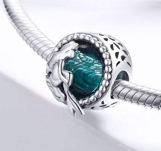 MariaFonte Bead Charm Motivo Blu Marino Sirena in Argento 925 Compatibile con Collane e Bracciali Pandora