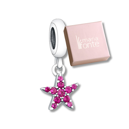 Maria Fonte Bead Charm Stella Marina con Zirconia Rosa Fucsia in Argento 925 Compatibile con collane e Bracciali Pandora