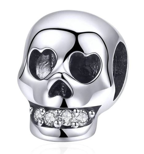 MariaFonte Bead Charm Teschio in Argento 925 con Zirconia Compatibile con Collane e Bracciali Pandora