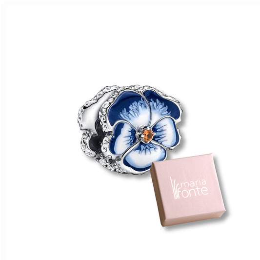 Maria Fonte Bead Charm Ciondolo Viola del Pensiero in argento 925 Compatibile con Collane e Bracciali Pandora Colore Rosa e Blu