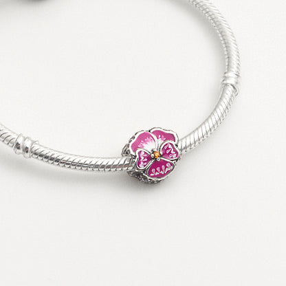 Maria Fonte Bead Charm Ciondolo Viola del Pensiero in argento 925 Compatibile con Collane e Bracciali Pandora Colore Rosa e Blu